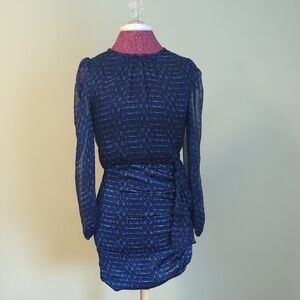 NWT Misa Los Angeles Elegant Cobalt Blue Geometric Patterned Dress, US XS